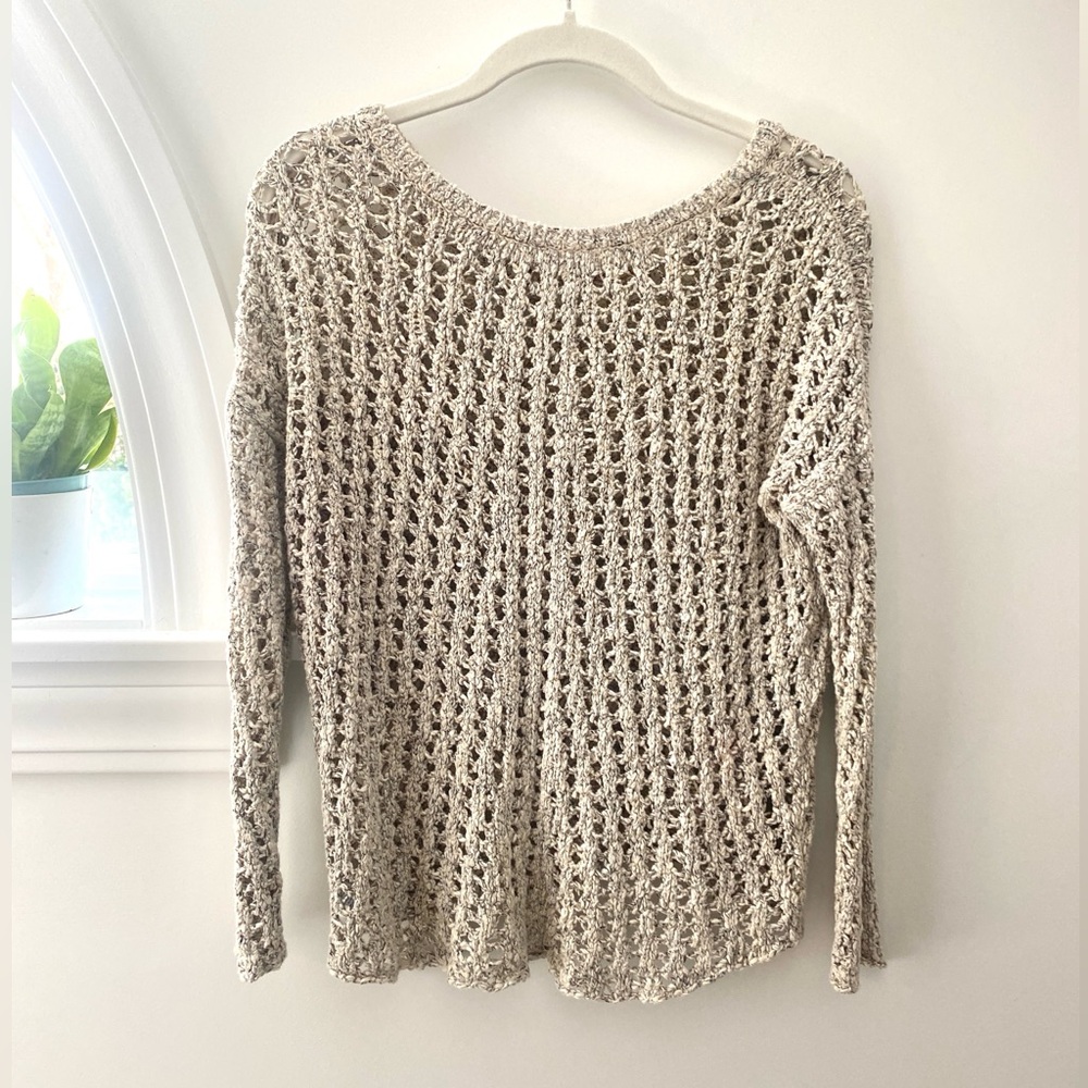 AMERICAN EAGLE Open Knit Crochet Beige Pullover Sweater Womens Small Beach Boho - Picture 3 of 10